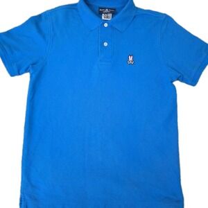 Psycho Bunny Youth Boys Size 4 Blue Short Sleeve Polo Shirt Bunny Logo